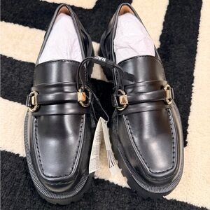 Zara Black Loafers with Gold Accents